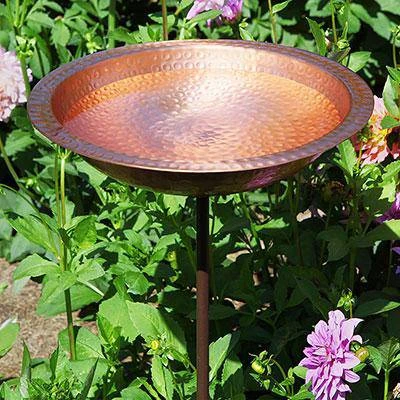 Achla Hammered Solid Copper Bird Bath With Stake 3 Achla Hammered Solid Copper Bird Bath With Stake