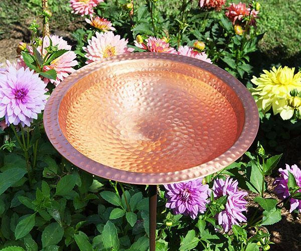 Achla Hammered Solid Copper Bird Bath With Stake 4 Achla Hammered Solid Copper Bird Bath With Stake