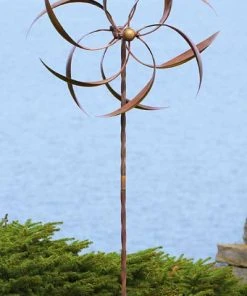 Ancient Graffiti Lawn & Garden Kinetic Dual Feather Copper Colored 74" Spinner