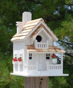Home Bazaar Backyard Cottage White Bird House Decorative Houses