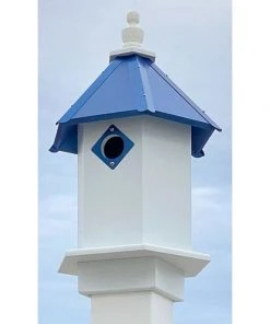 A Wing And A Prayer Decorative Houses Bluebird Hexagonal Bird House With Cobalt Blue Roof