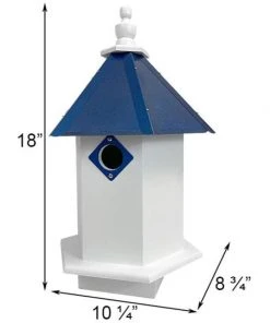 A Wing And A Prayer Decorative Houses Bluebird Hexagonal Bird House With Cobalt Blue Roof