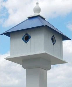 A Wing And A Prayer Carriage Bird House With Cobolt Blue Roof Decorative Houses