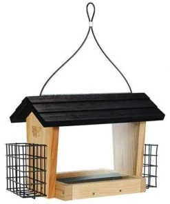 Nature's Way Hanging Feeders Cedar Hopper Bird Feeder With Suet Cages, Large