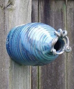 Anthony Stoneware Post / Pole Mounted Houses Ceramic Bottle French Blue Bird House