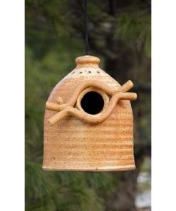 Anthony Stoneware Hanging Houses Ceramic Butternut Medium Bird House