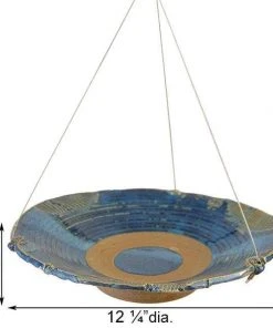Anthony Stoneware Ceramic French Blue Medium Bird Bath Hanging Bird Baths