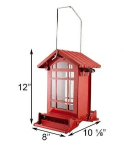 Heritage Farms Chateau Squirrel Resistant Weight Sensitive Red Bird Feeder Hanging Feeders