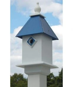 A Wing And A Prayer Decorative Houses Classic Bluebird House With Cobolt Blue Roof