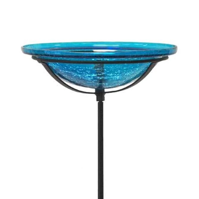 Achla Crackle Glass Bird Bath Bowl With Cradle And Stake, Teal Standing Bird Baths 3 Achla Crackle Glass Bird Bath Bowl With Cradle And Stake, Teal Standing Bird Baths