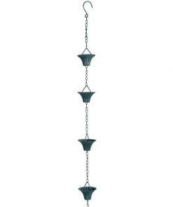 Ancient Graffiti Fluted Rain Chain, Verdigris Lawn & Garden