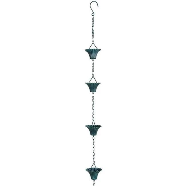 Ancient Graffiti Fluted Rain Chain, Verdigris Lawn & Garden 3 Ancient Graffiti Fluted Rain Chain, Verdigris Lawn & Garden