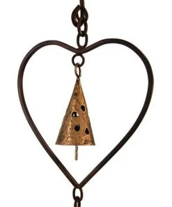 Ancient Graffiti Heart And Bell Rain Chain, Flamed Copper Lawn & Garden