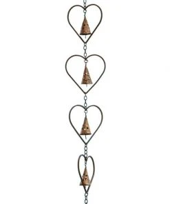 Ancient Graffiti Heart And Bell Rain Chain, Flamed Copper Lawn & Garden