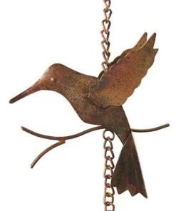Ancient Graffiti Hummingbird & Bell Rain Chain, Flamed Copper