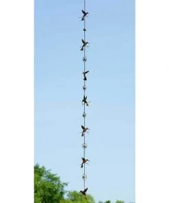 Ancient Graffiti Hummingbird & Bell Rain Chain, Flamed Copper