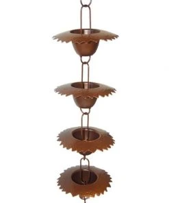 Ancient Graffiti Lawn & Garden Leaf Cup Rain Chain, Browned Copper Finish