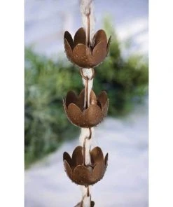 Ancient Graffiti Lily Rain Chain, Browned Copper Finish Lawn & Garden