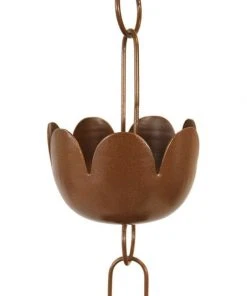 Ancient Graffiti Lily Rain Chain, Browned Copper Finish Lawn & Garden