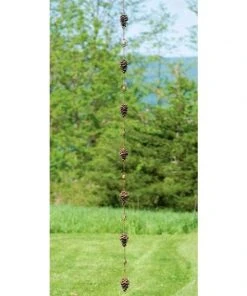 Ancient Graffiti Lawn & Garden Pine Cones And Bells Rain Chain, Flamed Copper