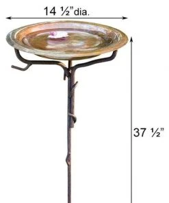 Ancient Graffiti Solid Copper Bird Bath With Stake Standing Bird Baths