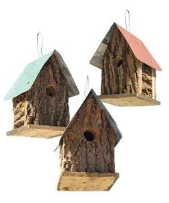 Bird In Hand Summer Camp Bark Cabin Bird Houses, Set Of 3
