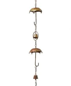 Ancient Graffiti Lawn & Garden Umbrella And Bell Rain Chain, Flamed Copper