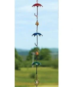 Ancient Graffiti Umbrella And Bell Rain Chain, Multicolored