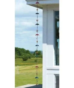 Ancient Graffiti Umbrella And Bell Rain Chain, Multicolored