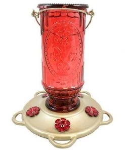 More Birds Hanging Feeders Vintage Red Bottle Hummingbird Feeder