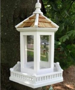 Home Bazaar White Gazebo Bird Feeder Decorative Feeders